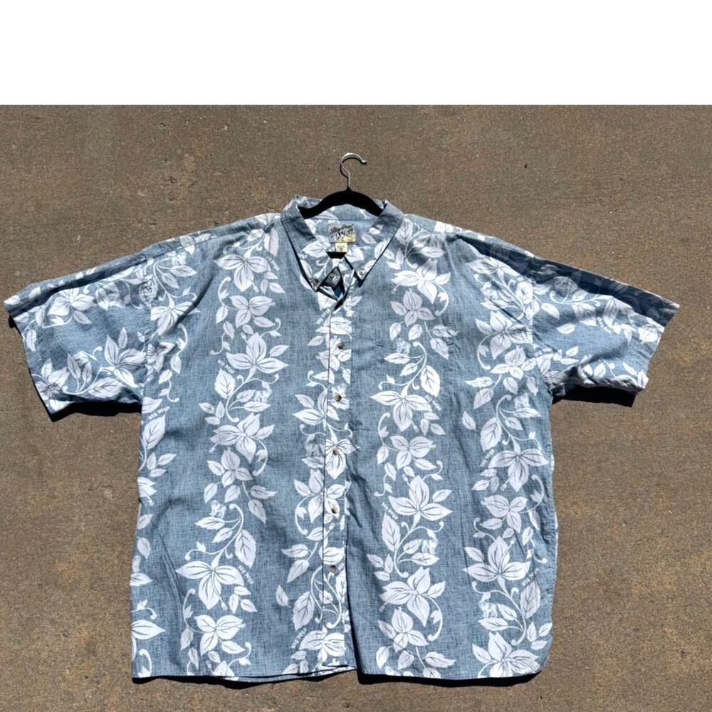Big Dogs 100% Cotton Shirt Big and Tall Vintage Blue and White Vine Motif 5XL